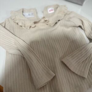 Zara Beige Ribbed Top with Ruffle Detail